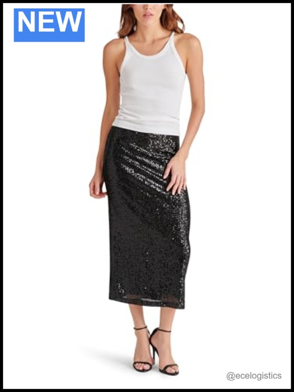 Sequin Midi Column Skirt with Zipper Closure